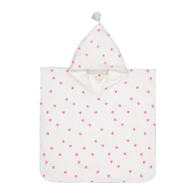 Rose in April Bath Poncho Pepito Ecru Heart Print with Terry Lining Neon Pink