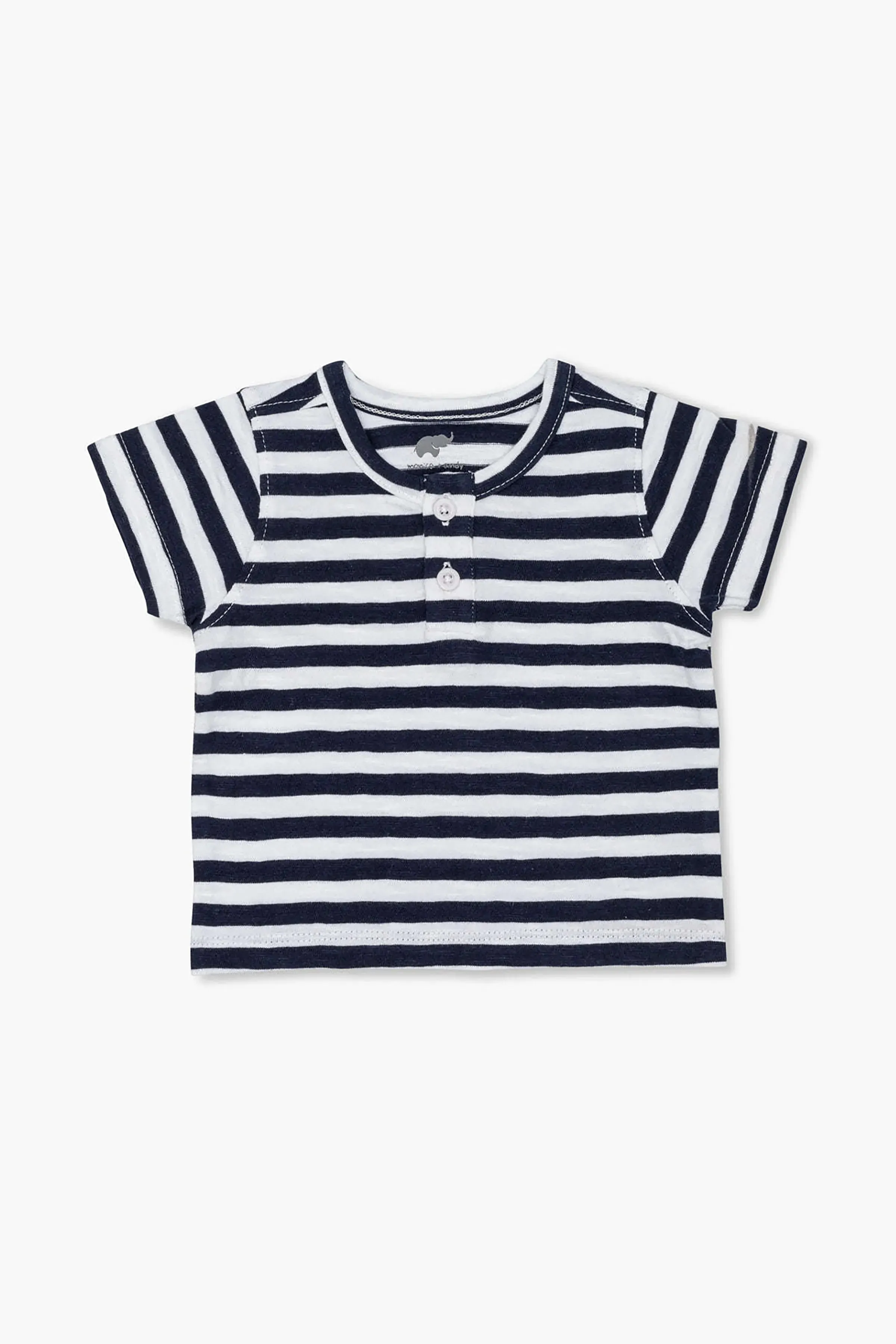 SALE - Short Sleeve Henley Tee_Navy   White Stripe