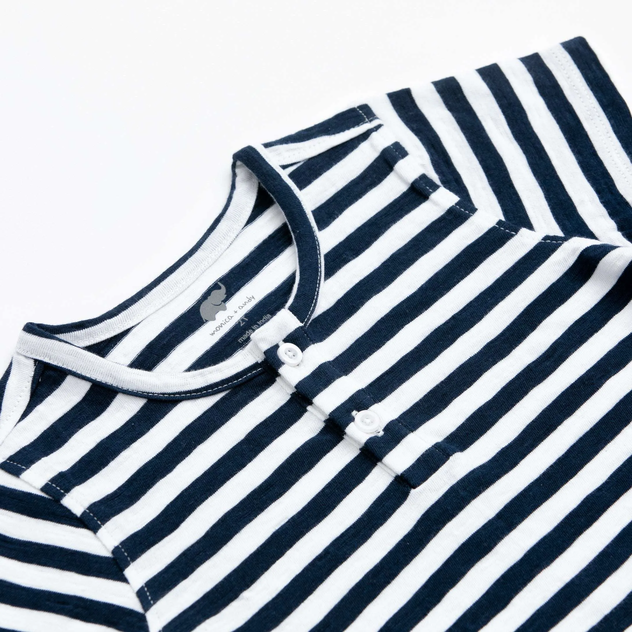 SALE - Short Sleeve Henley Tee_Navy   White Stripe