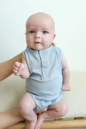 Seaspray Ribbed Bamboo Henley Onesie with Snaps