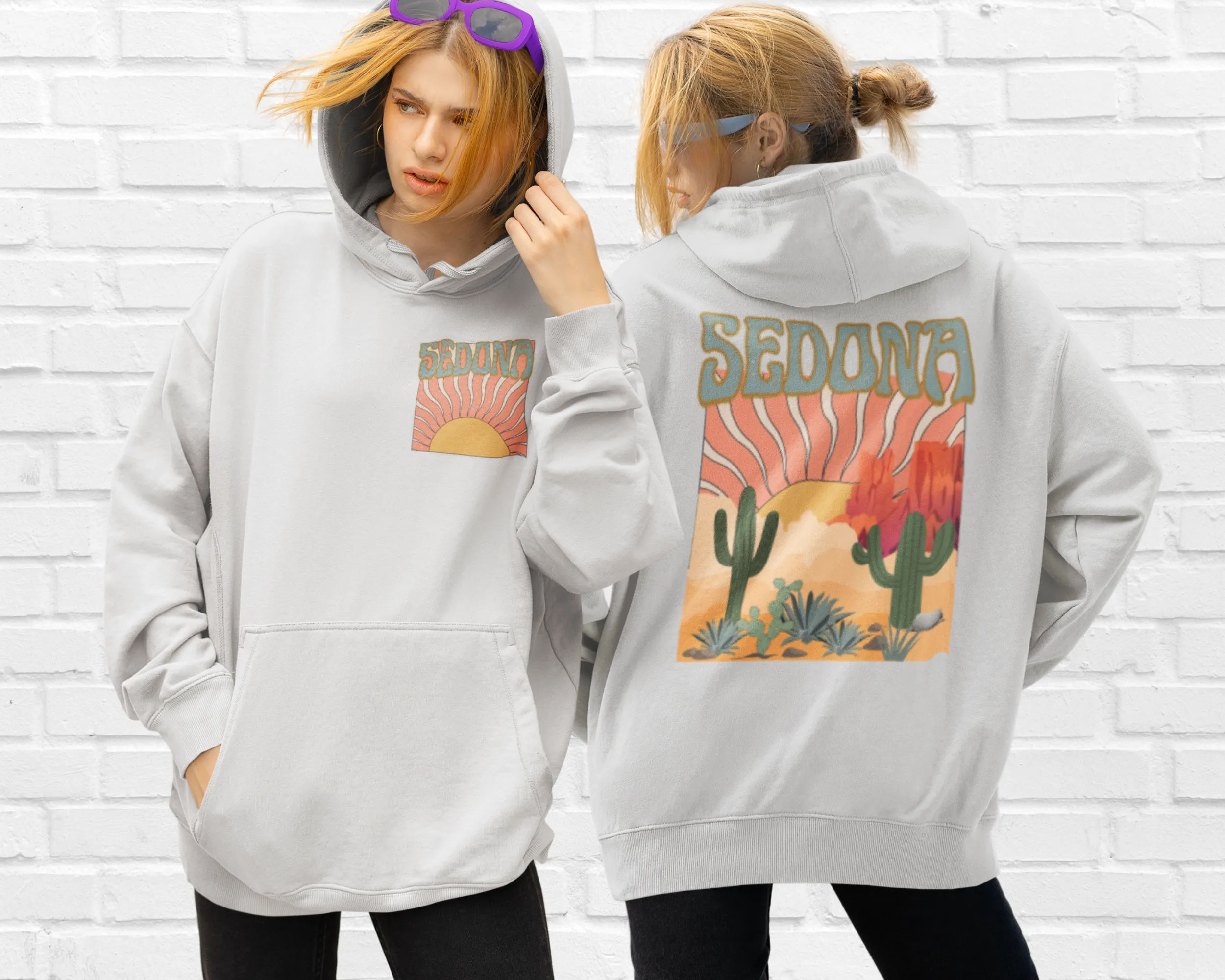 Sedona Unisex Heavy Blend™ Hoodie, Front and Back Desert Design Pullover Sweatshirt