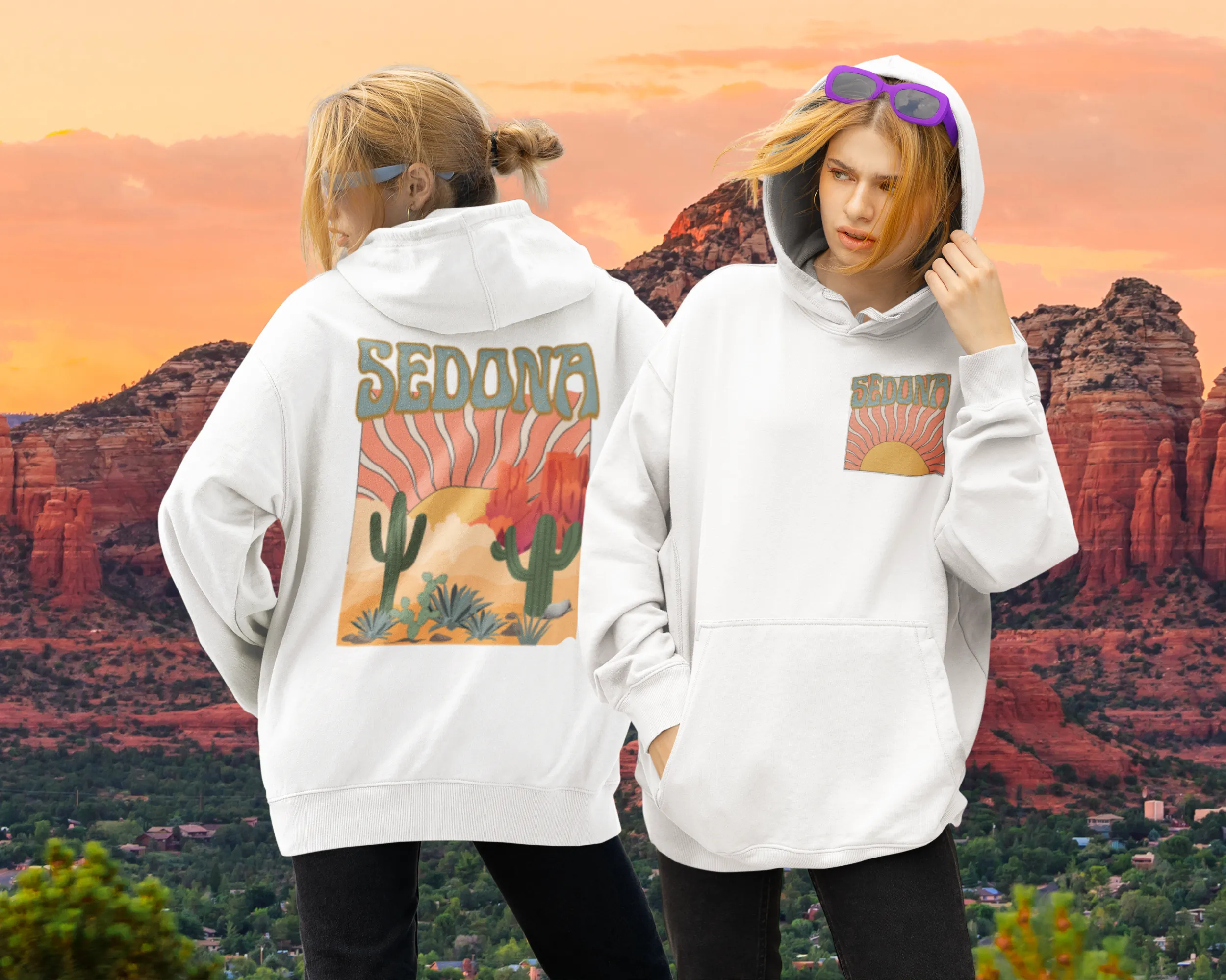 Sedona Unisex Heavy Blend™ Hoodie, Front and Back Desert Design Pullover Sweatshirt