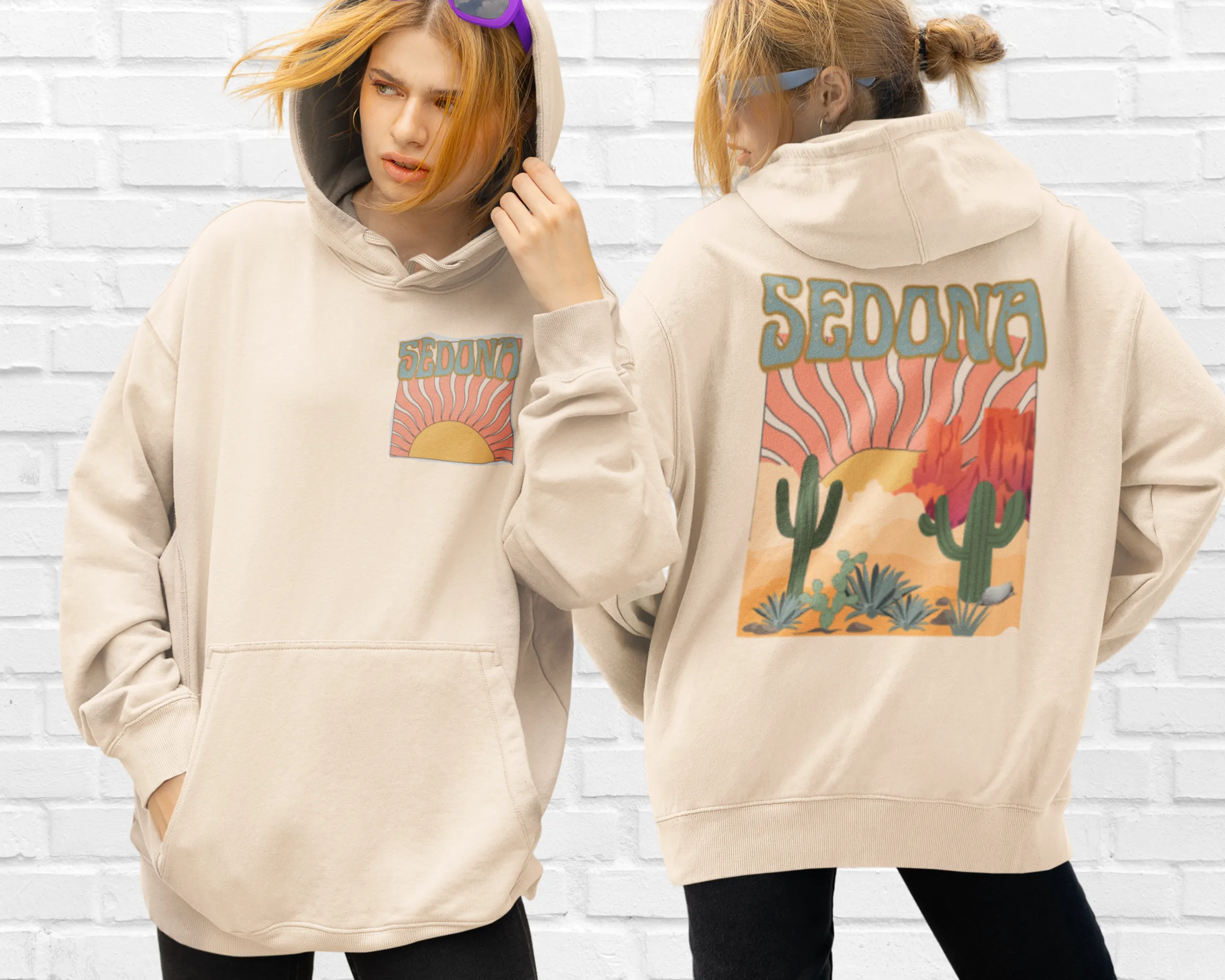 Sedona Unisex Heavy Blend™ Hoodie, Front and Back Desert Design Pullover Sweatshirt