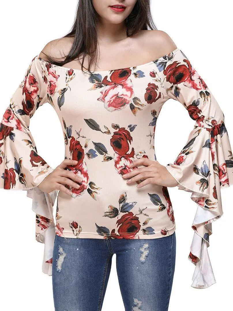 Sexy horn with a shoulder print slim long-sleeved shirt