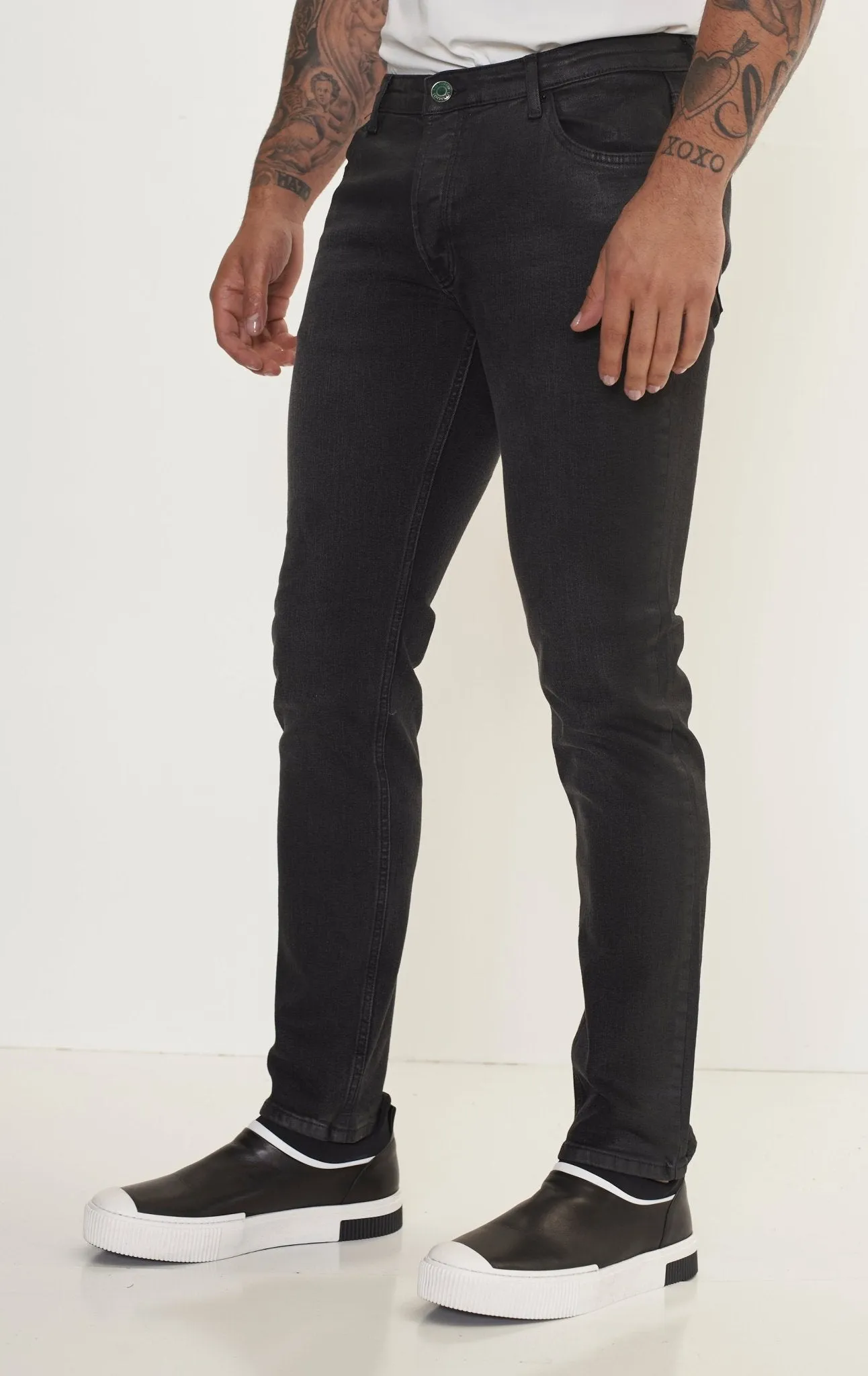 Side Waxed Tapered Jeans - Grey