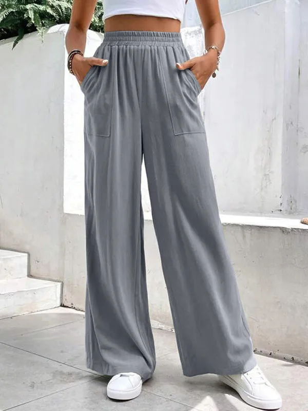 Smocked Waist Solid Pants for Women's Lounge Wear