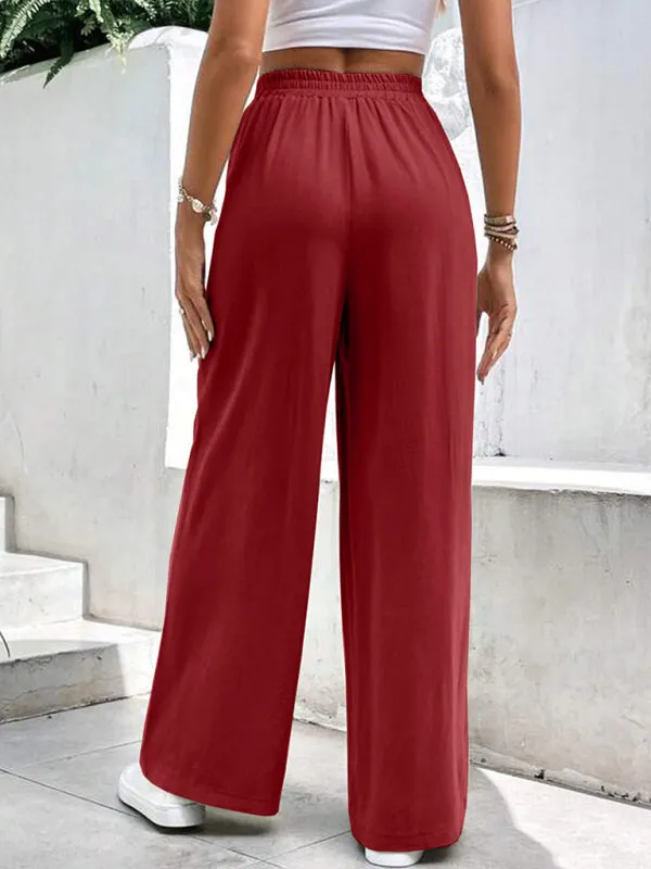 Smocked Waist Solid Pants for Women's Lounge Wear