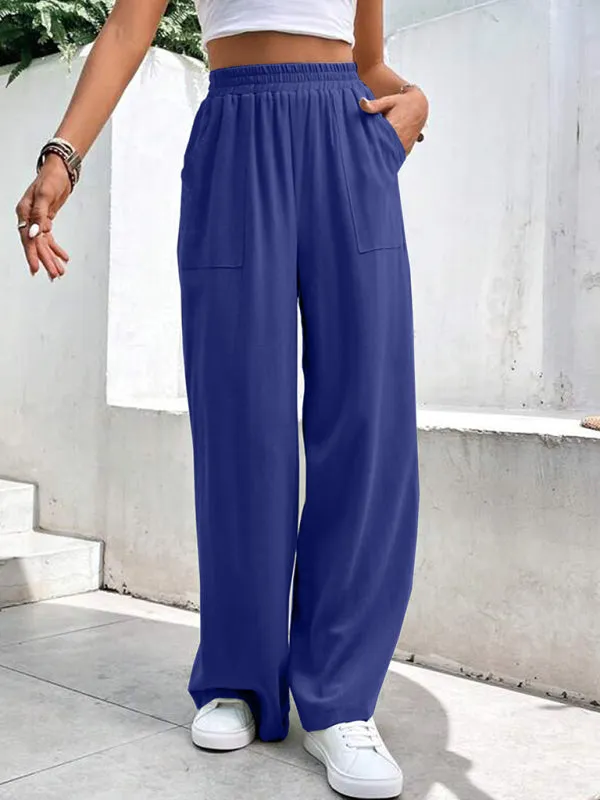 Smocked Waist Solid Pants for Women's Lounge Wear