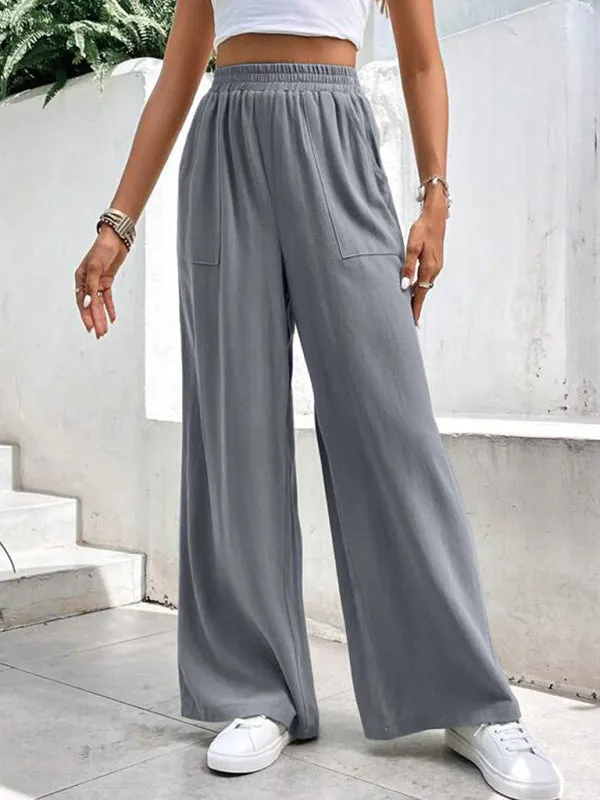 Smocked Waist Solid Pants for Women's Lounge Wear