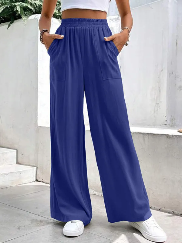 Smocked Waist Solid Pants for Women's Lounge Wear