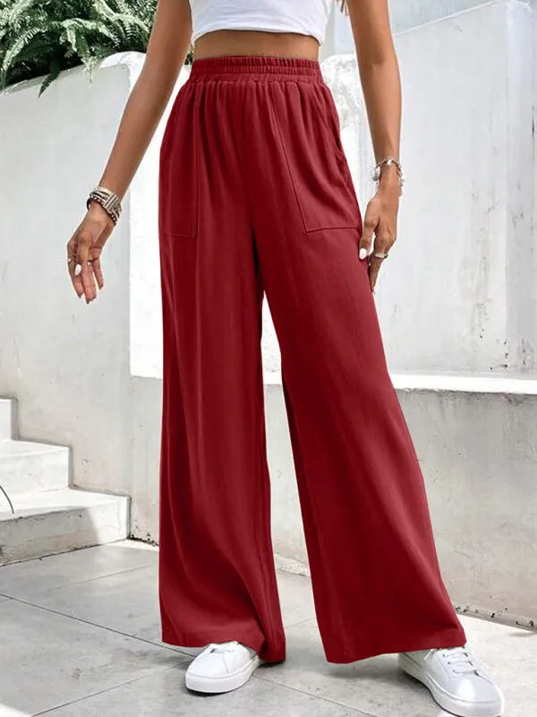 Smocked Waist Solid Pants for Women's Lounge Wear