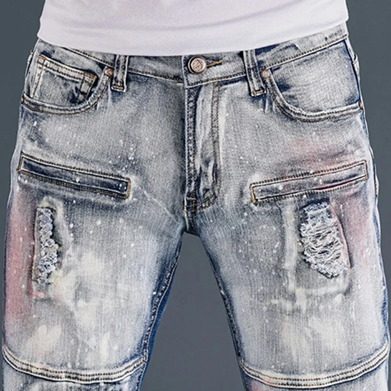 Stain Gradient Distressed Hole Decorated Jeans