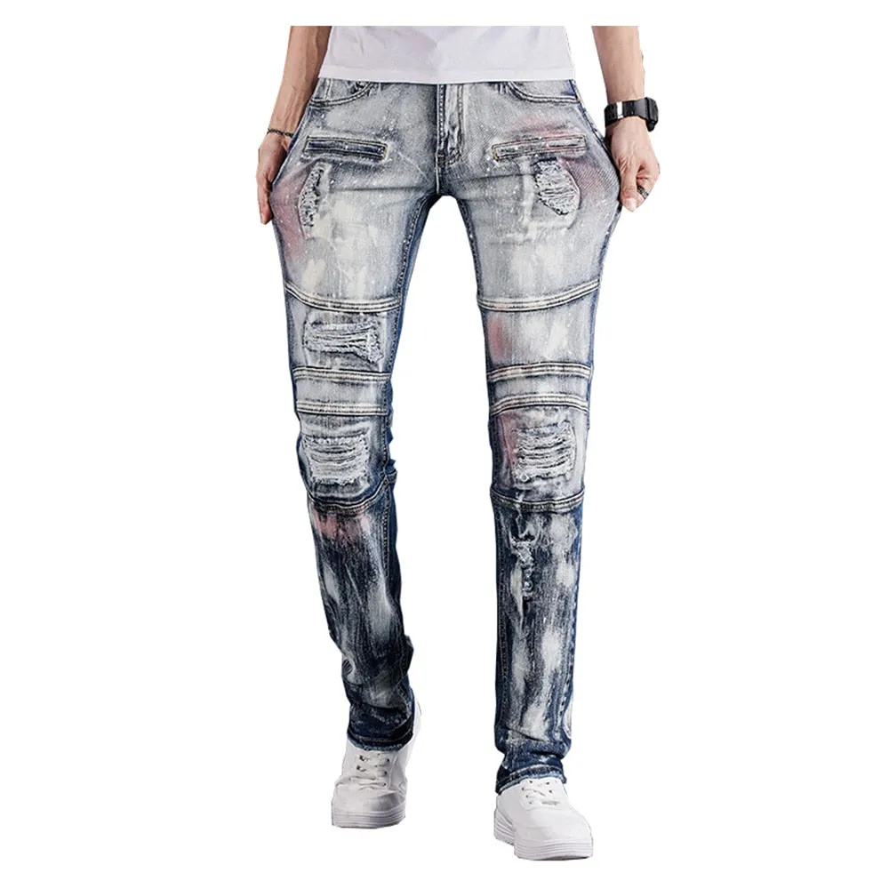 Stain Gradient Distressed Hole Decorated Jeans