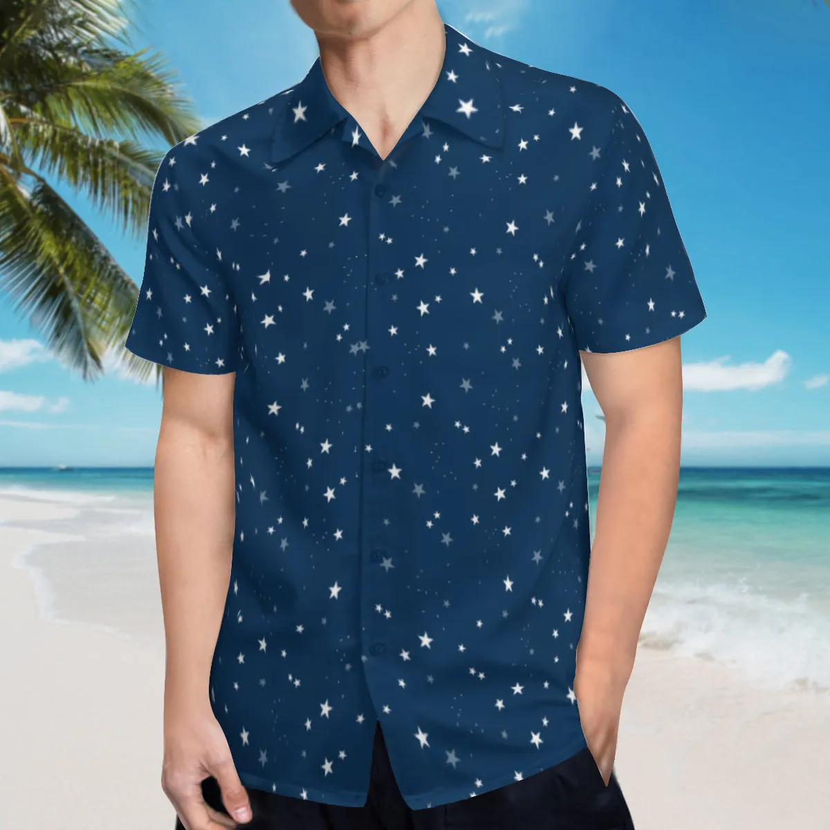 Star Shirt Men, Navy Blue Shirt Men, Short Sleeve Shirt Men, Star Print Shirt, Star Top Men, Gifts for Him, Astronomy Shirt Men