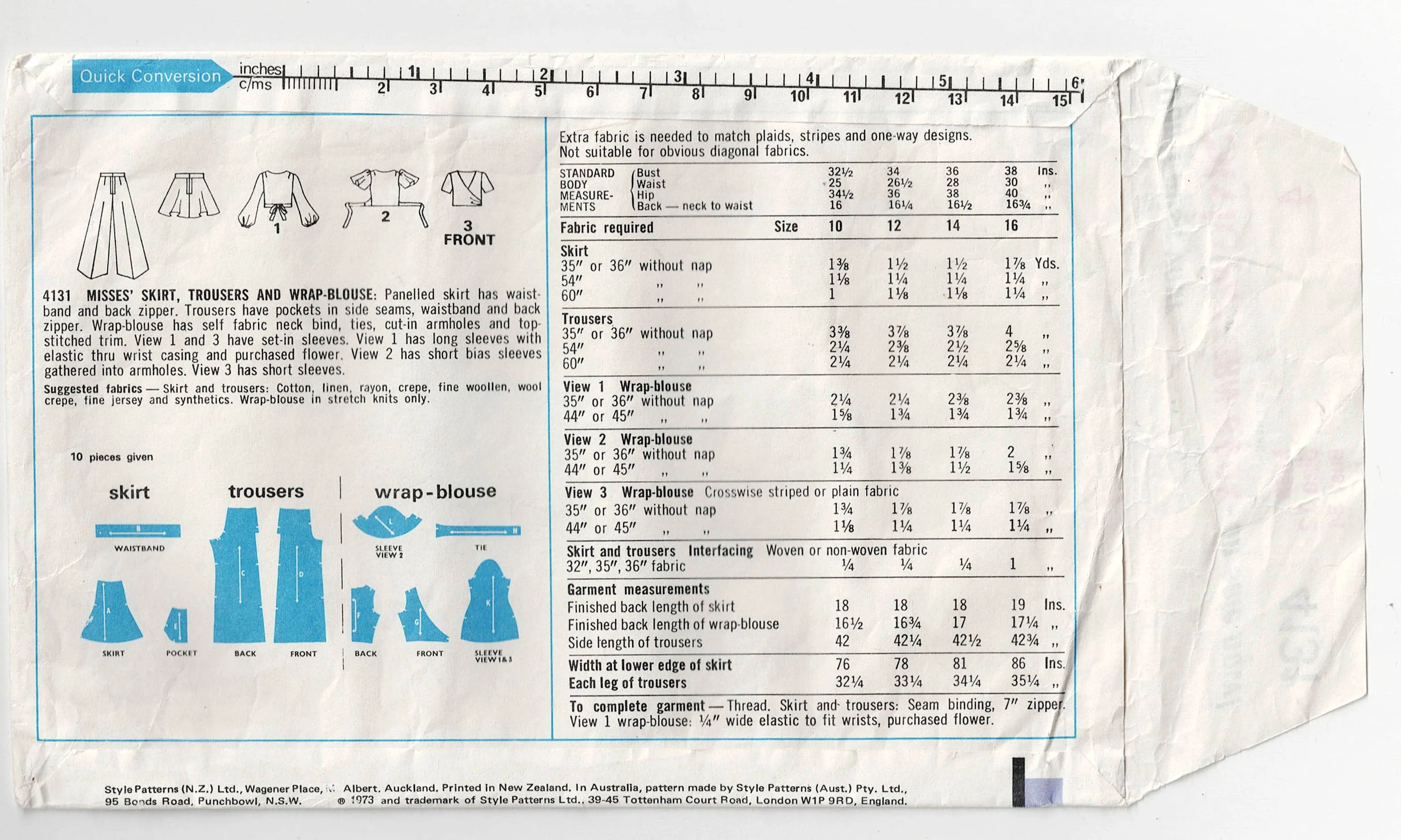 Style 4131 Womens Stretch Wrap Top Skirt & Very Wide Leg Palazzo Pants 1970s Vintage Sewing Pattern Size 12 Bust 34 Inches