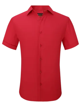 Suslo Couture Men's Red casual short sleeve shirt sold color stretch material