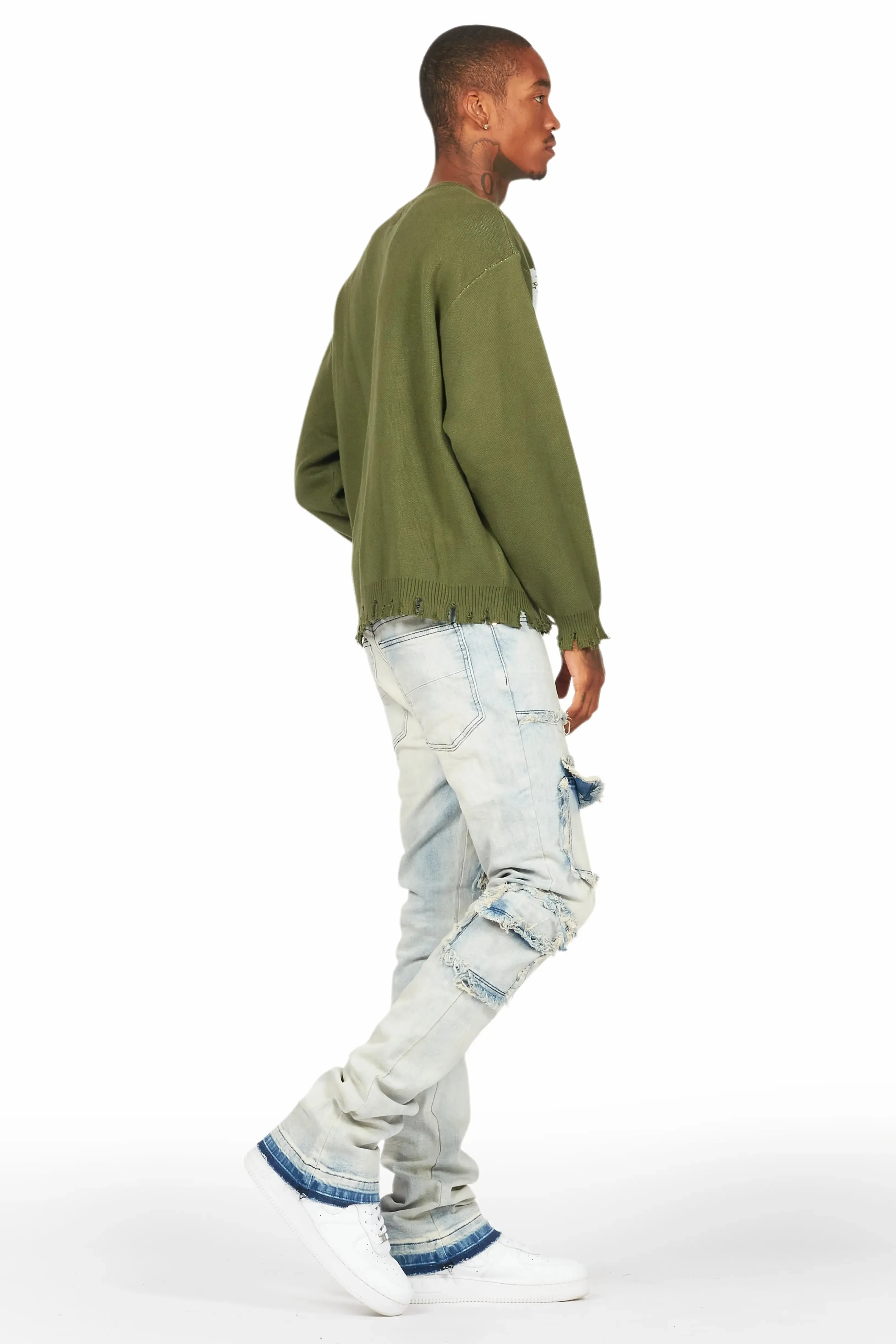 Tyrell Blue Stacked Flare Cargo Jean