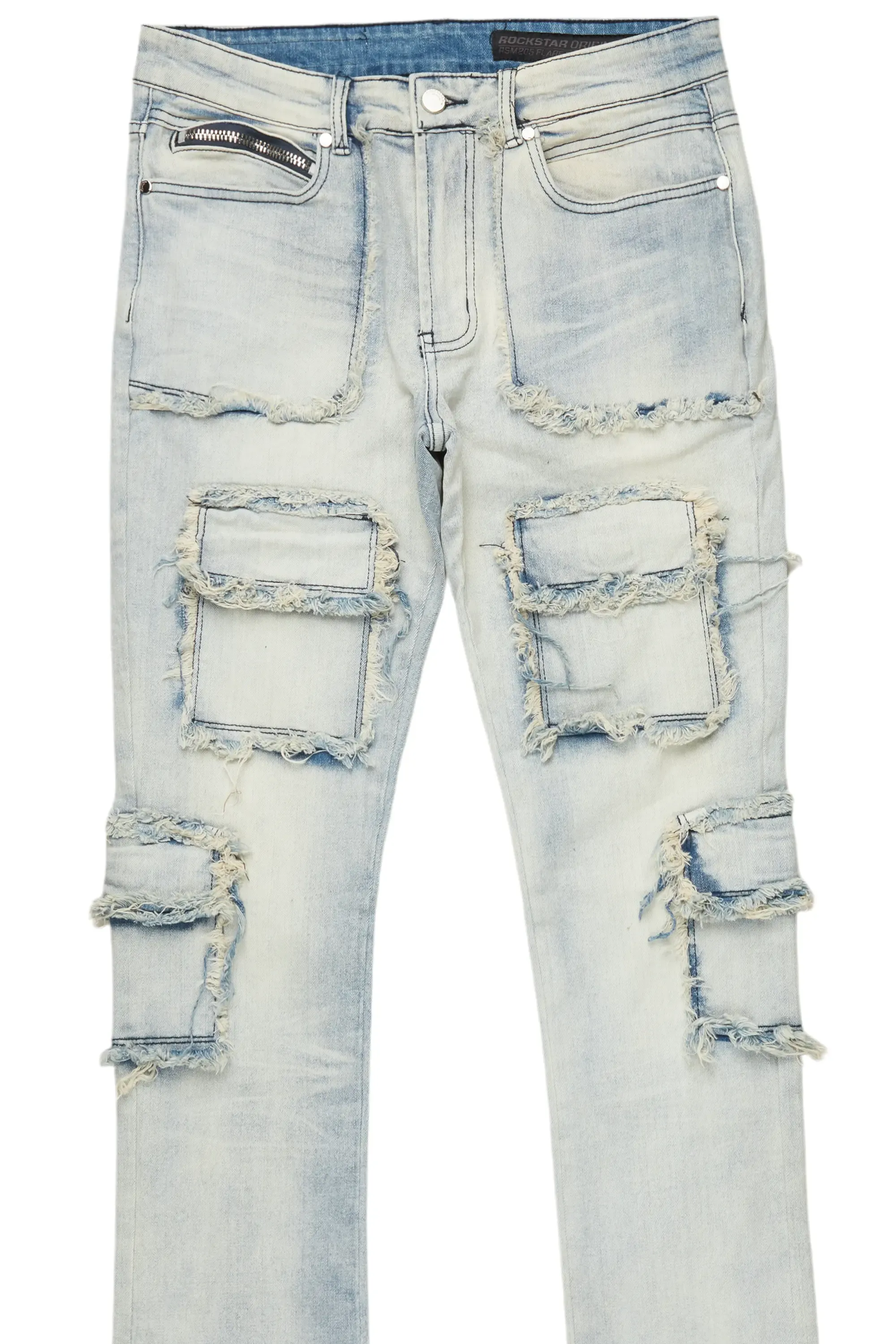 Tyrell Blue Stacked Flare Cargo Jean