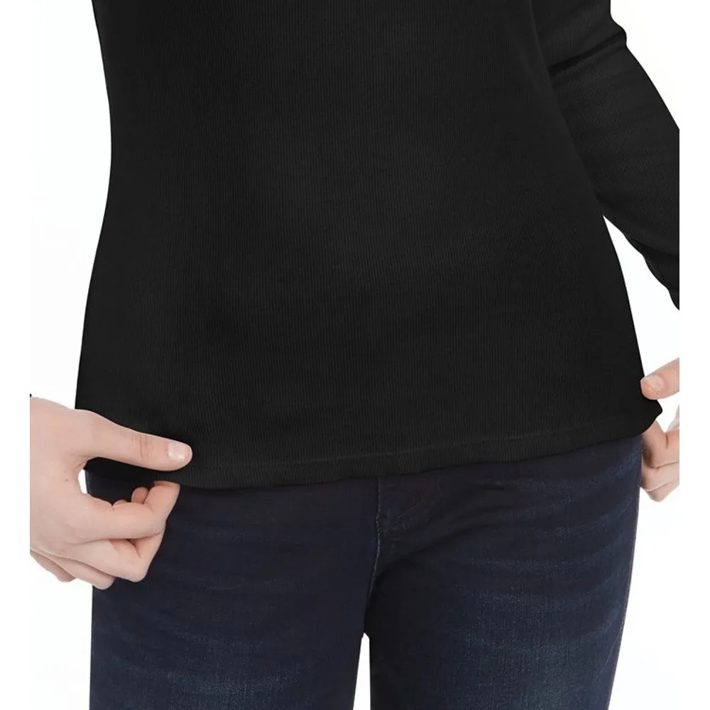 Ultra Flirt Juniors' Scallop-Edge Henley Black Size Small