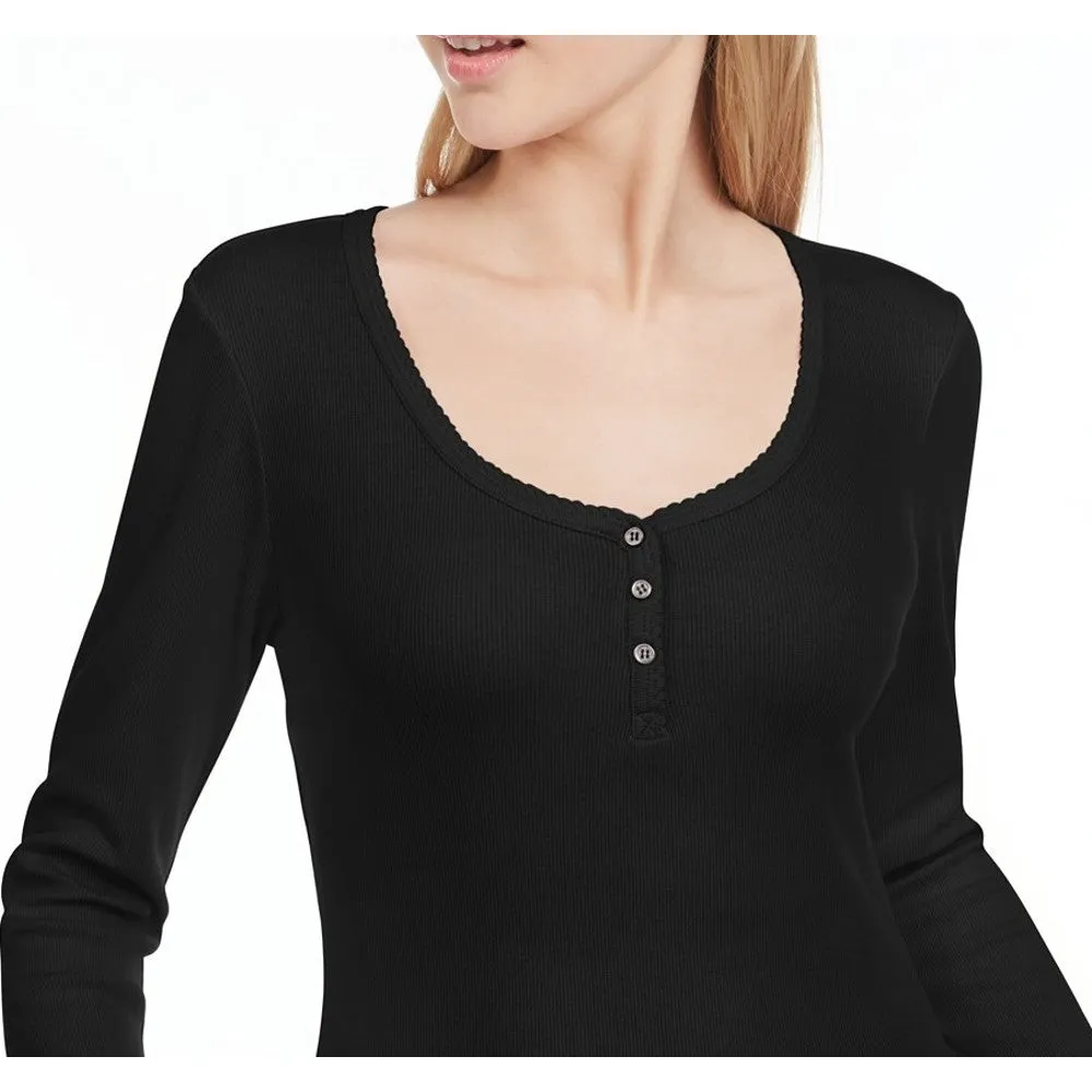 Ultra Flirt Juniors' Scallop-Edge Henley Black Size Small