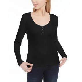 Ultra Flirt Juniors' Scallop-Edge Henley Black Size Small