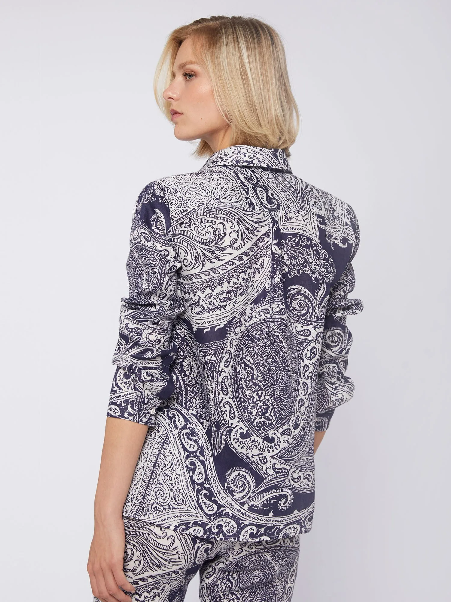 VILAGALLO SHIRT ISABELLA NAVY PAISLEY LINEN