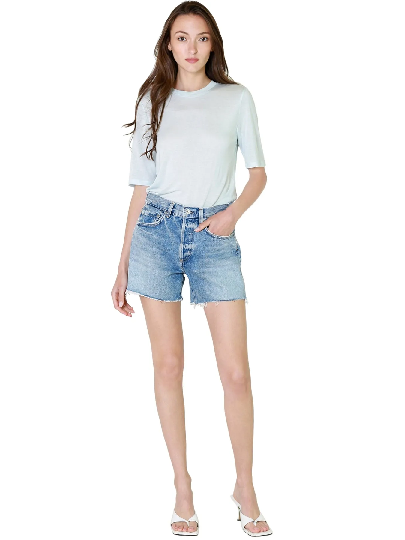 Vince Elbow Sleeve Crew Neck Shirt In Sky