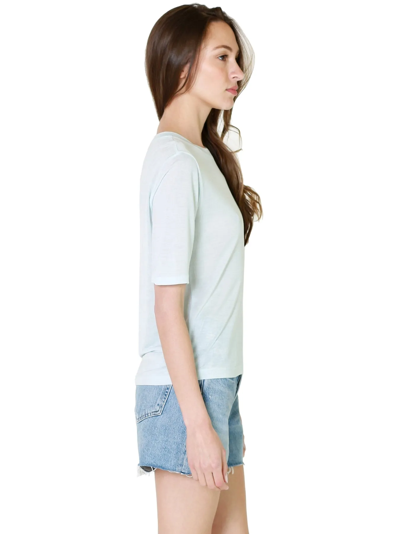 Vince Elbow Sleeve Crew Neck Shirt In Sky