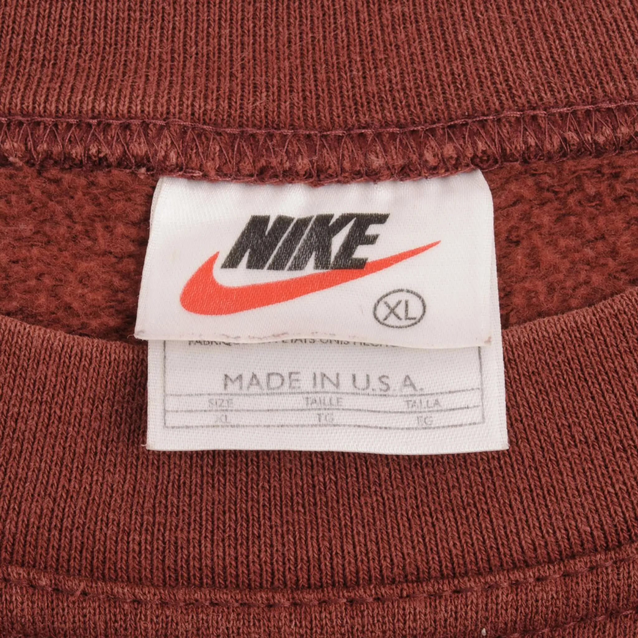 VINTAGE NIKE SPELLOUT BURGUNDY SWEATSHIRT 1990S SIZE XL MADE IN USA