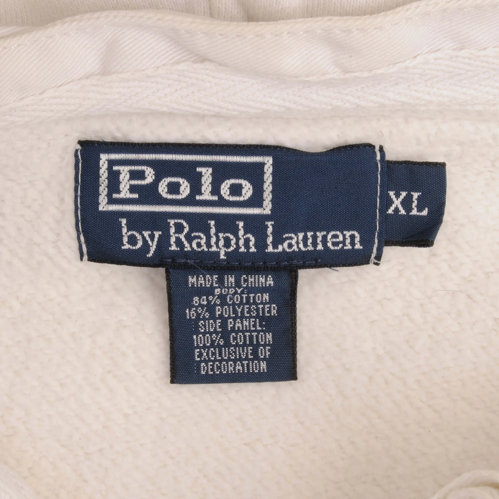 VINTAGE POLO RALPH LAUREN PRLC WHITE HEAVYWEIGHT HOODIE SWEATSHIRT 1990S SIZE XL