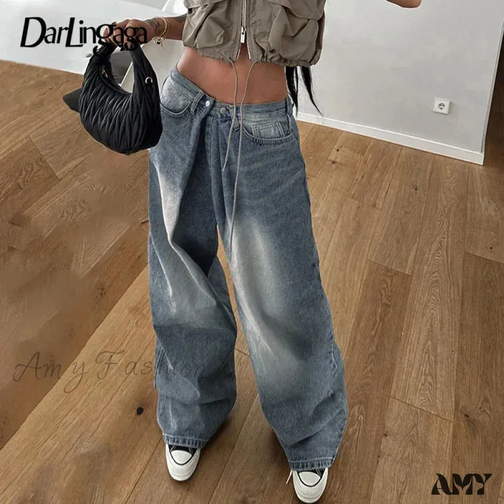 Vintage Retro Chic Distressed Pleated Basic Stylish Classic Comfortable Modern Jean