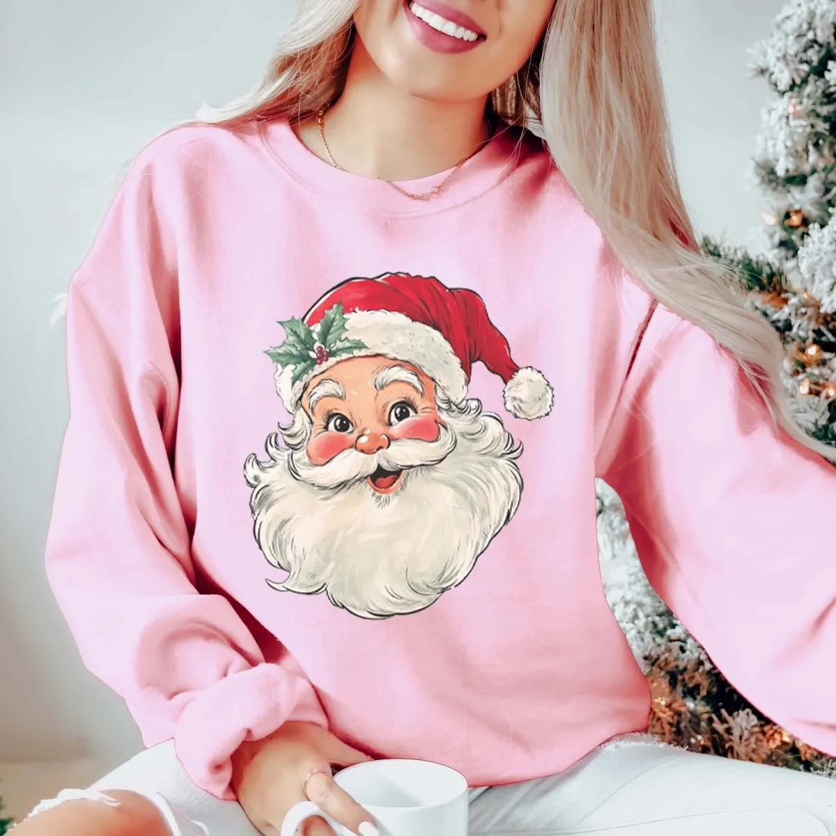 Vintage Santa Red Hat Wholesale Graphic Sweatshirt - Quick TAT