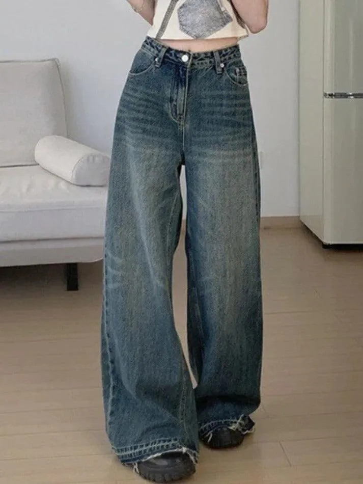 Vintage Wash Raw Trim High Rise Boyfriend Jeans