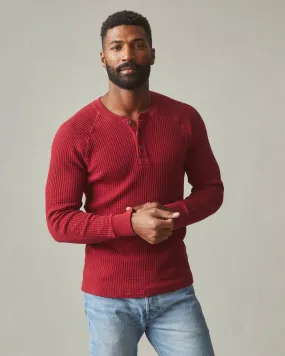 Waffle Long Sleeve Henley - Real Red