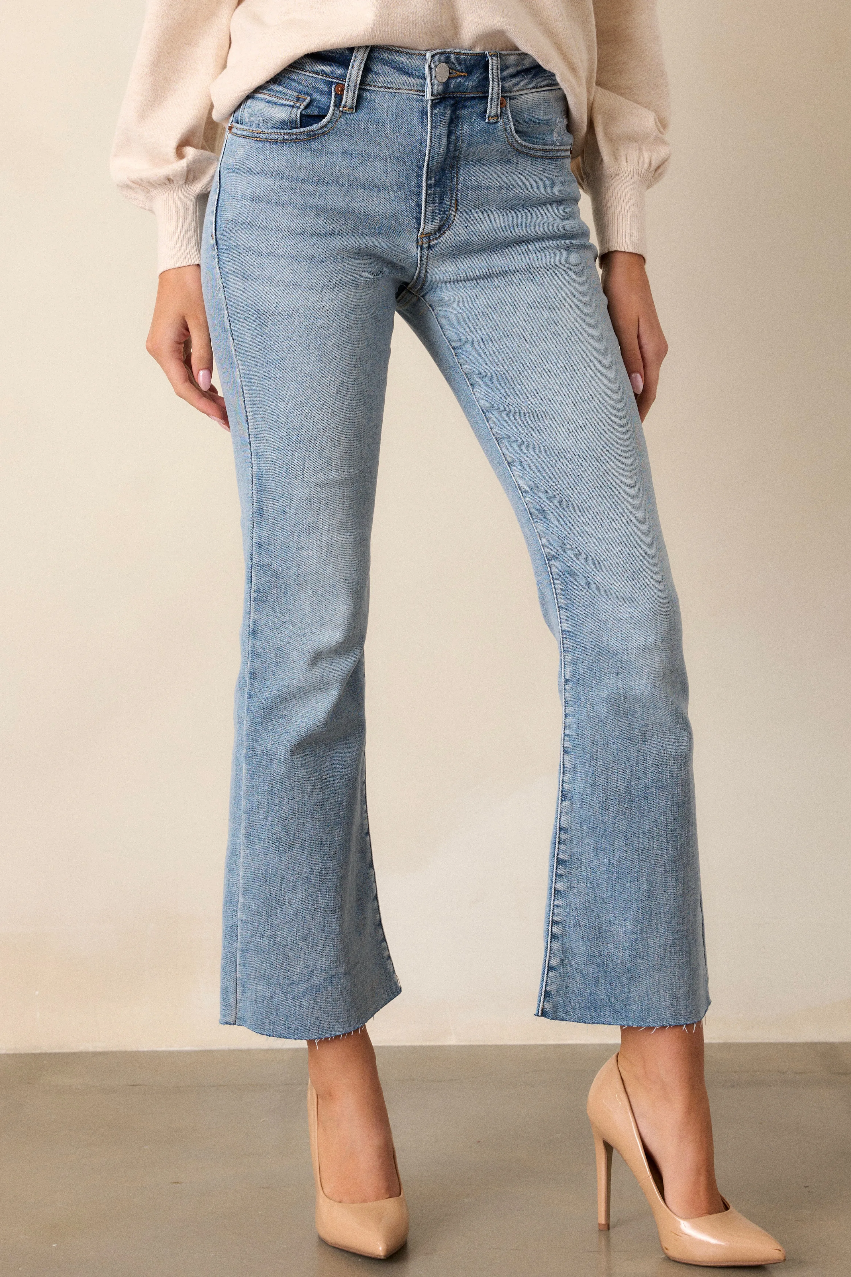 Wave Of Calm Light Wash Cropped Flare Jeans