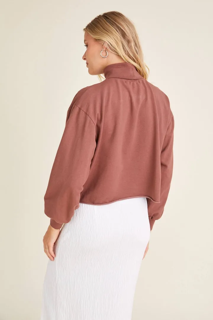 Whiskey Rust Feels Mock Neck Crop Sweatshirt