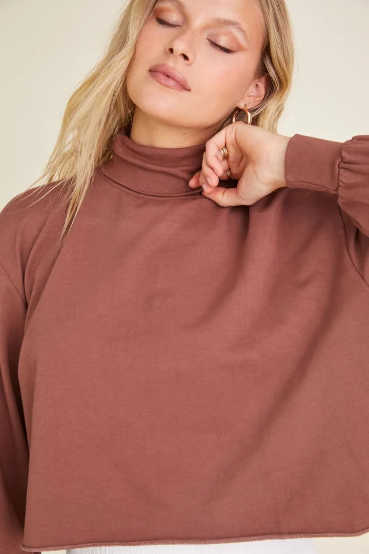 Whiskey Rust Feels Mock Neck Crop Sweatshirt