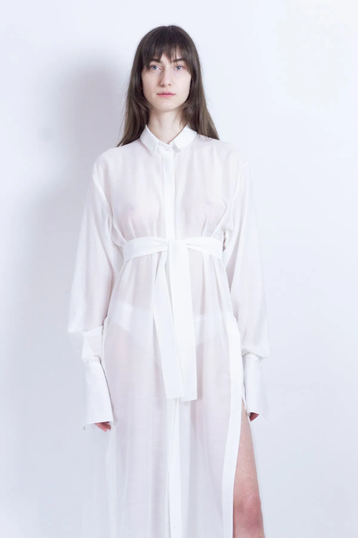 White silk elongated post-gender shirt