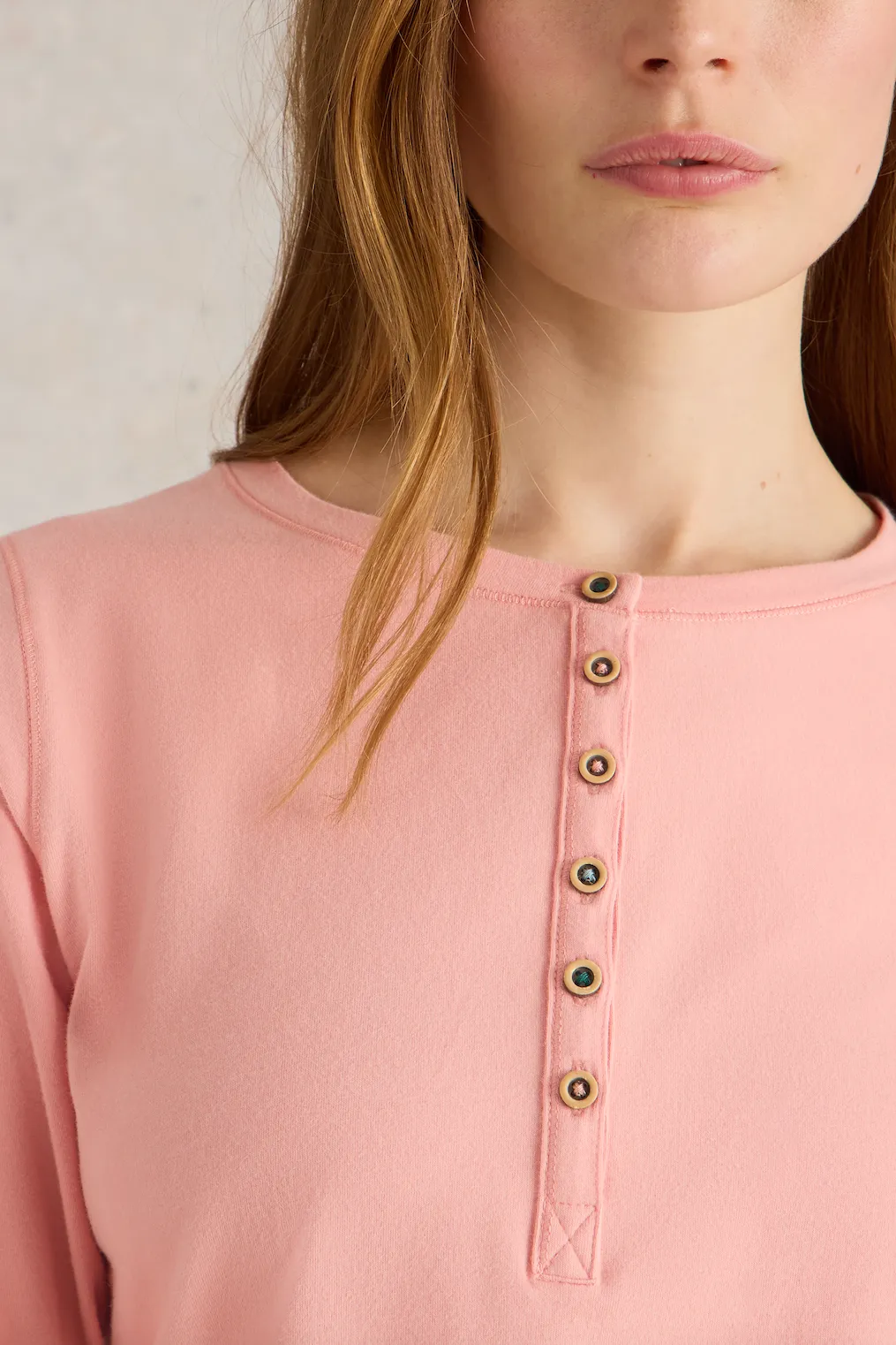 White Stuff Hailey Henley Jersey Light Pink Top