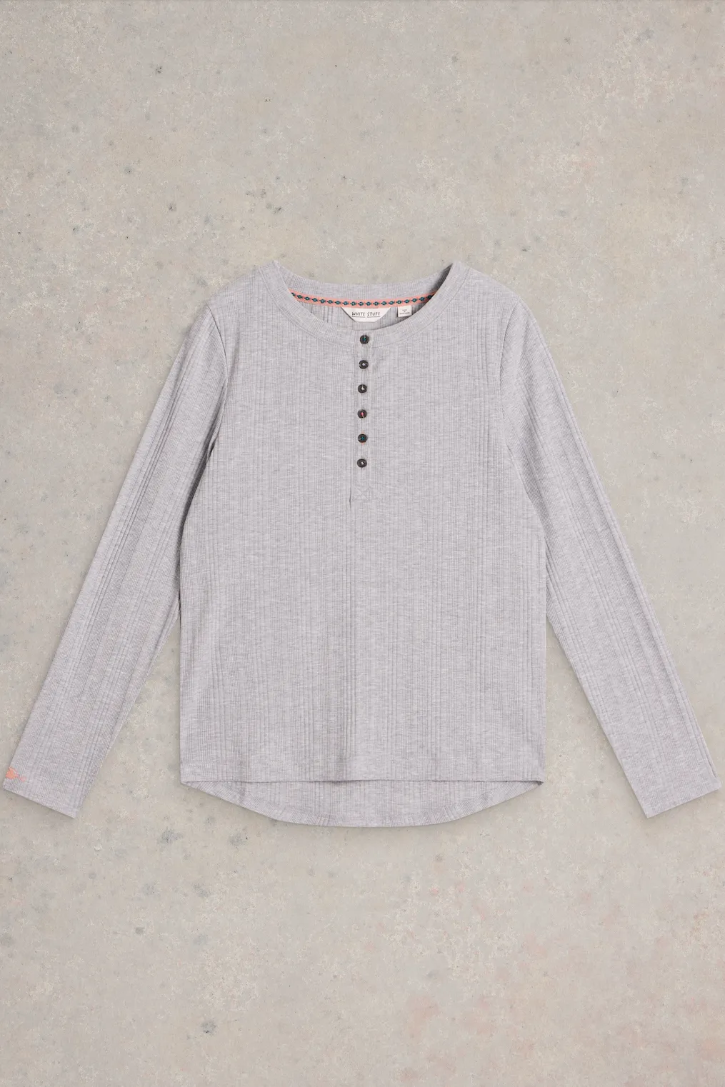 White Stuff Hailey Rib Henley Jersey Grey Marl Top