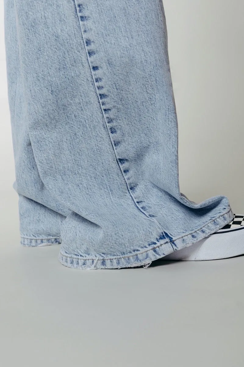 Wide Leg Denim Pants - Blue Denim