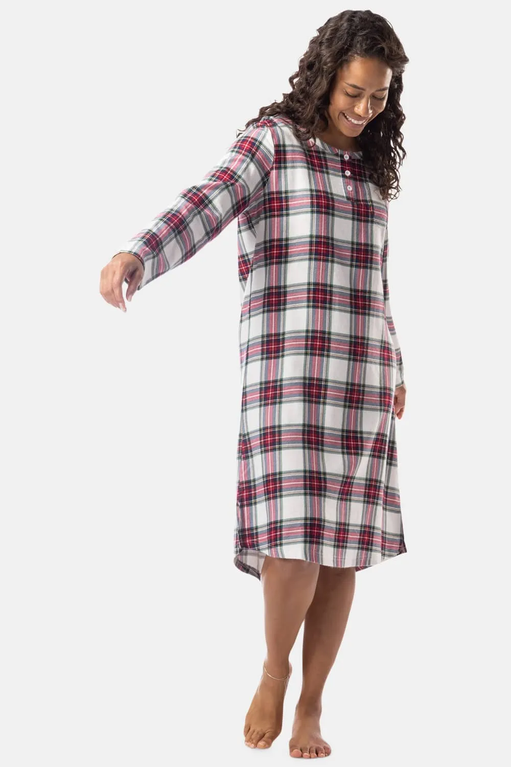 Women's EcoFlannel? Below Knee Henley Nightshirt