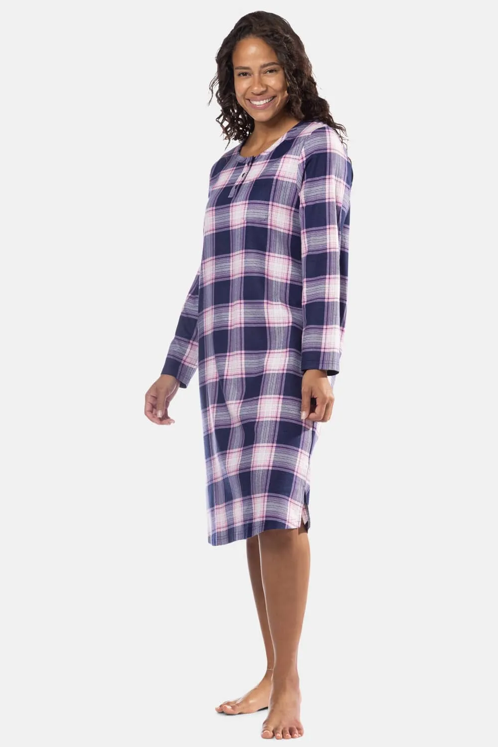 Women's EcoFlannel? Below Knee Henley Nightshirt