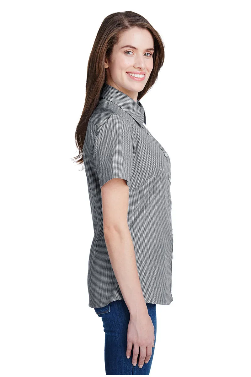 Women's Microcheck Short Sleeve Cotton Shirt (Black / White)