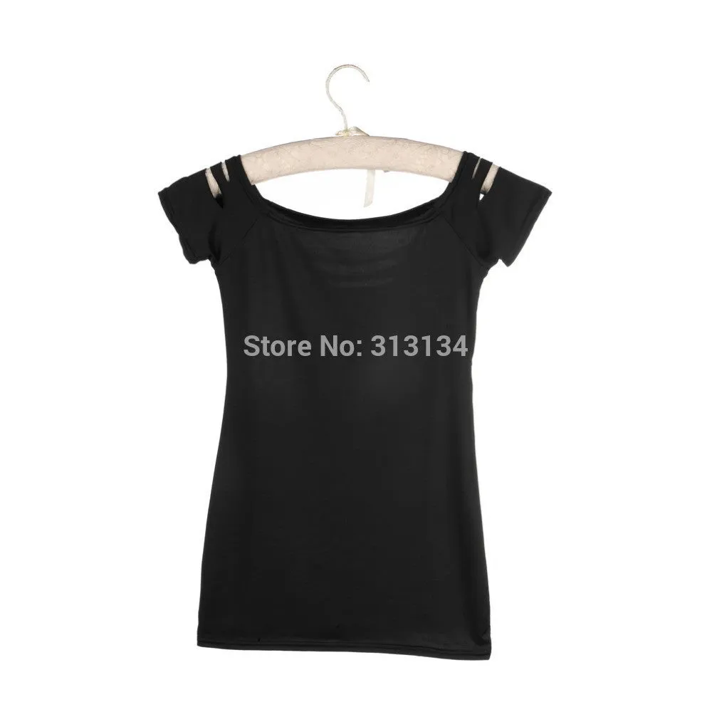 womens tops fashion 2015 Ladies Womans Sexy Ripped,Slashed Black Tight T Shirt,Top Clubwear Cut out Tee Club Goth Punk Rave