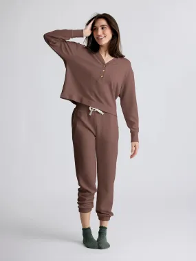 Women's Waffle Long Sleeve Henley - Fig