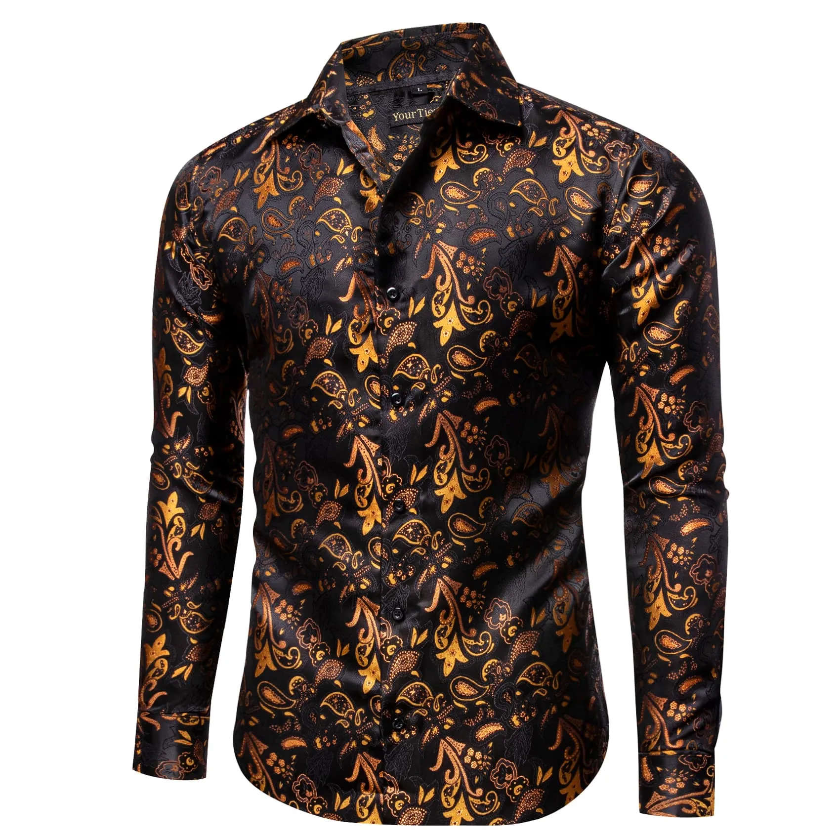 YourTies Black Shirt Orange Jacquard Paisley Shirt Men's Silk Top