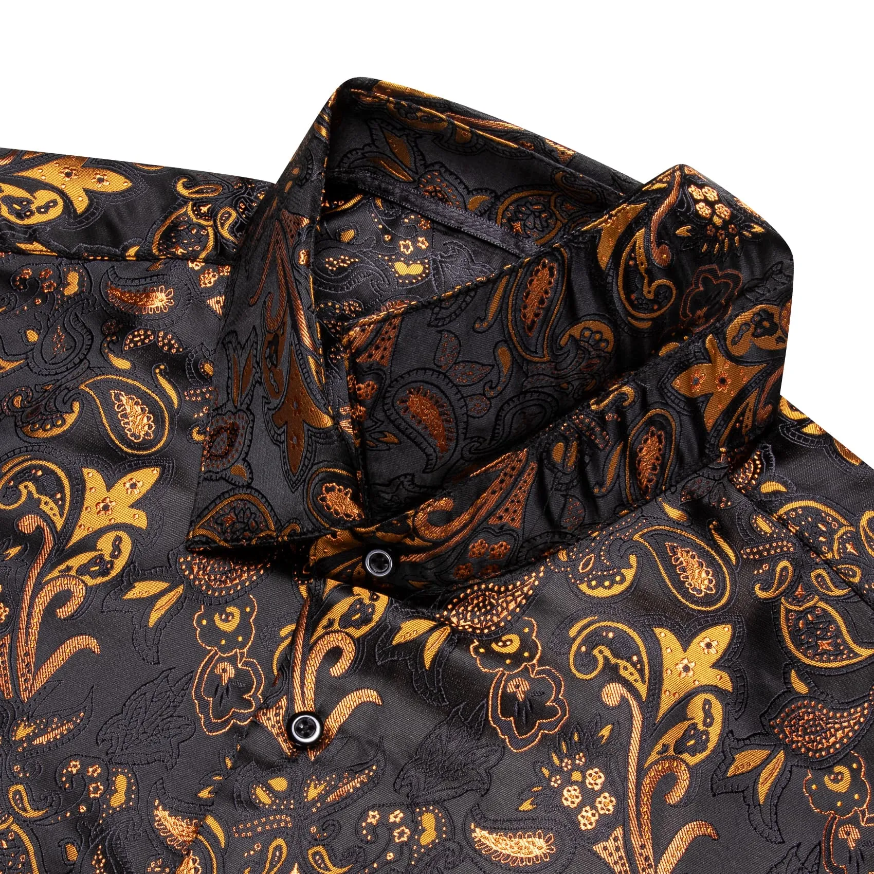 YourTies Black Shirt Orange Jacquard Paisley Shirt Men's Silk Top